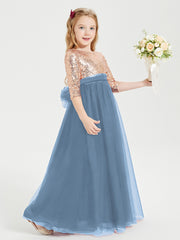 Sparkling Sequined Junior Bridesmaids Gown Slate Blue