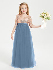 Sparkling Sequined Junior Bridesmaids Gown Slate Blue