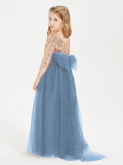 Sparkling Sequined Junior Bridesmaids Gown Slate Blue