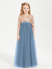 Sparkling Sequined Junior Bridesmaids Gown Slate Blue