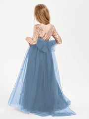 Sparkling Sequined Junior Bridesmaids Gown Slate Blue