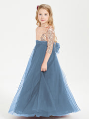 Sparkling Sequined Junior Bridesmaids Gown Slate Blue