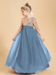 Sparkling Sequined Junior Bridesmaids Gown Slate Blue