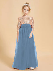 Sparkling Sequined Junior Bridesmaids Gown Slate Blue
