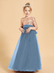 Sparkling Sequined Junior Bridesmaids Gown Slate Blue