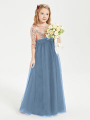 Sparkling Sequined Junior Bridesmaids Gown Slate Blue