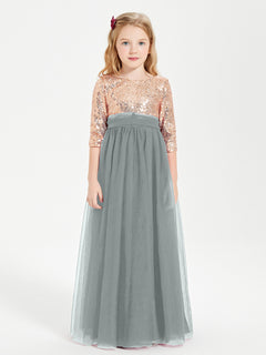 Sparkling Sequined Junior Bridesmaids Gown Steel Grey