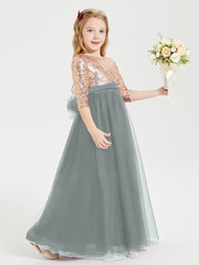 Sparkling Sequined Junior Bridesmaids Gown Steel Grey