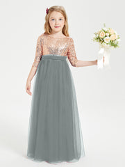 Sparkling Sequined Junior Bridesmaids Gown Steel Grey