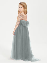 Sparkling Sequined Junior Bridesmaids Gown Steel Grey