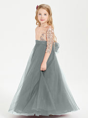 Sparkling Sequined Junior Bridesmaids Gown Steel Grey