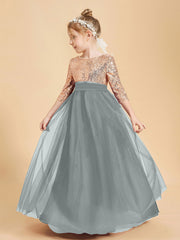 Sparkling Sequined Junior Bridesmaids Gown Steel Grey