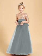 Sparkling Sequined Junior Bridesmaids Gown Steel Grey