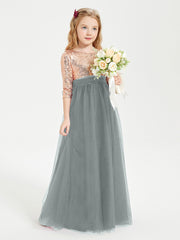 Sparkling Sequined Junior Bridesmaids Gown Steel Grey