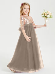Sparkling Sequined Junior Bridesmaids Gown Taupe