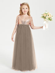 Sparkling Sequined Junior Bridesmaids Gown Taupe