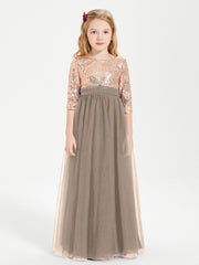 Sparkling Sequined Junior Bridesmaids Gown Taupe