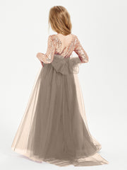 Sparkling Sequined Junior Bridesmaids Gown Taupe