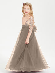 Sparkling Sequined Junior Bridesmaids Gown Taupe