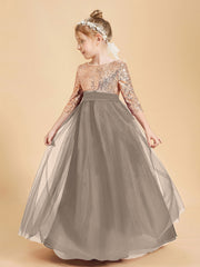 Sparkling Sequined Junior Bridesmaids Gown Taupe