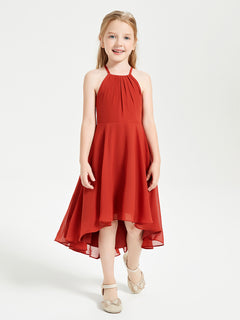 Tea Length Junior Bridesmaid Dresses with Asymmetrical Skirts Rust