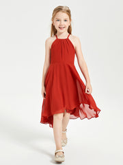 Tea Length Junior Bridesmaid Dresses with Asymmetrical Skirts Rust
