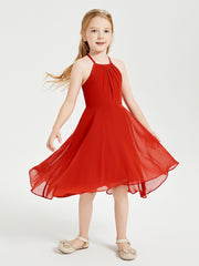 Tea Length Junior Bridesmaid Dresses with Asymmetrical Skirts Rust