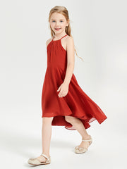 Tea Length Junior Bridesmaid Dresses with Asymmetrical Skirts Rust