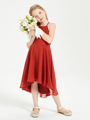 Tea Length Junior Bridesmaid Dresses with Asymmetrical Skirts Rust