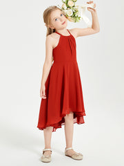 Tea Length Junior Bridesmaid Dresses with Asymmetrical Skirts Rust