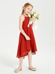 Tea Length Junior Bridesmaid Dresses with Asymmetrical Skirts Rust