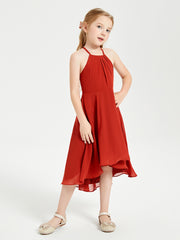 Tea Length Junior Bridesmaid Dresses with Asymmetrical Skirts Rust