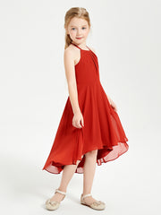 Tea Length Junior Bridesmaid Dresses with Asymmetrical Skirts Rust