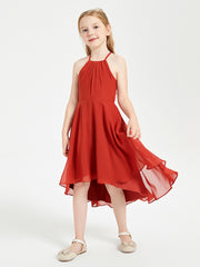 Tea Length Junior Bridesmaid Dresses with Asymmetrical Skirts Rust