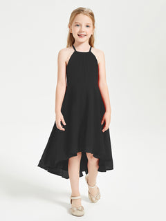 Tea Length Junior Bridesmaid Dresses with Asymmetrical Skirts Black