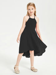 Tea Length Junior Bridesmaid Dresses with Asymmetrical Skirts Black