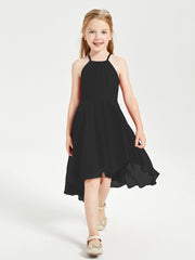 Tea Length Junior Bridesmaid Dresses with Asymmetrical Skirts Black
