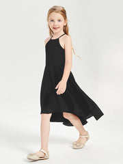 Tea Length Junior Bridesmaid Dresses with Asymmetrical Skirts Black