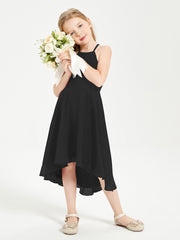 Tea Length Junior Bridesmaid Dresses with Asymmetrical Skirts Black