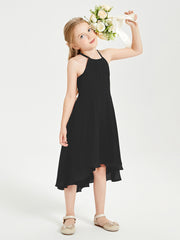 Tea Length Junior Bridesmaid Dresses with Asymmetrical Skirts Black