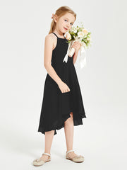 Tea Length Junior Bridesmaid Dresses with Asymmetrical Skirts Black