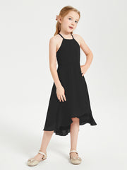 Tea Length Junior Bridesmaid Dresses with Asymmetrical Skirts Black