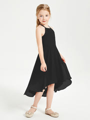 Tea Length Junior Bridesmaid Dresses with Asymmetrical Skirts Black