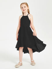 Tea Length Junior Bridesmaid Dresses with Asymmetrical Skirts Black