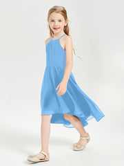 Tea Length Junior Bridesmaid Dresses with Asymmetrical Skirts Blue