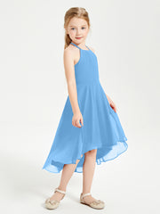 Tea Length Junior Bridesmaid Dresses with Asymmetrical Skirts Blue