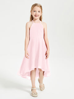 Tea Length Junior Bridesmaid Dresses with Asymmetrical Skirts Blushing Pink