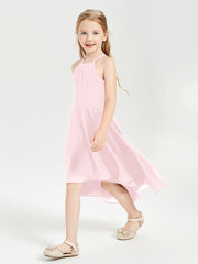 Tea Length Junior Bridesmaid Dresses with Asymmetrical Skirts Blushing Pink