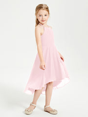 Tea Length Junior Bridesmaid Dresses with Asymmetrical Skirts Blushing Pink