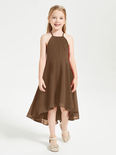 Tea Length Junior Bridesmaid Dresses with Asymmetrical Skirts Brown